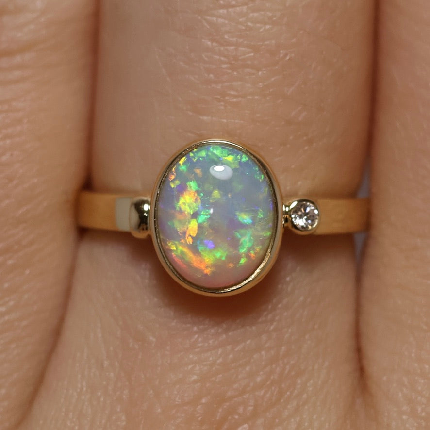 Crystal Opal Ring with Diamond - 18K Yellow Gold