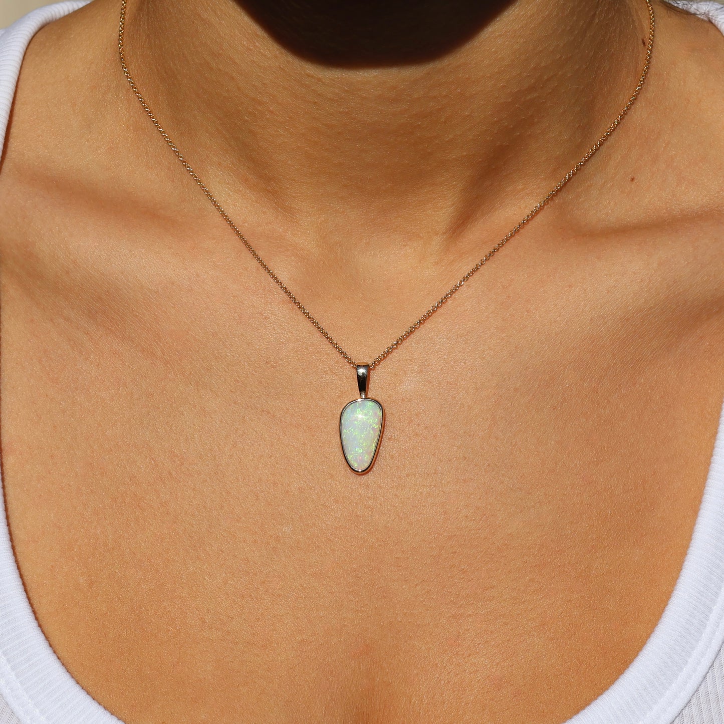 Freeform Crystal Opal Pendant - 9K Yellow Gold