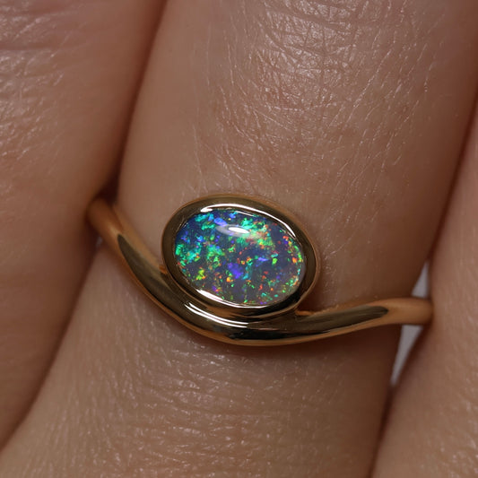 Semi Black Opal Ring - 9K Yellow Gold