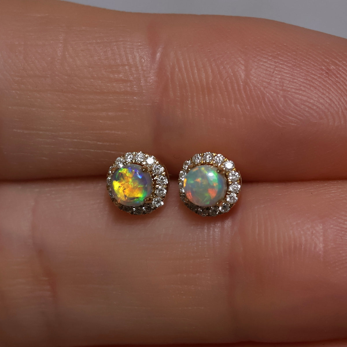 4mm Crystal Opal Studs With Diamonds - 18K Yellow Gold