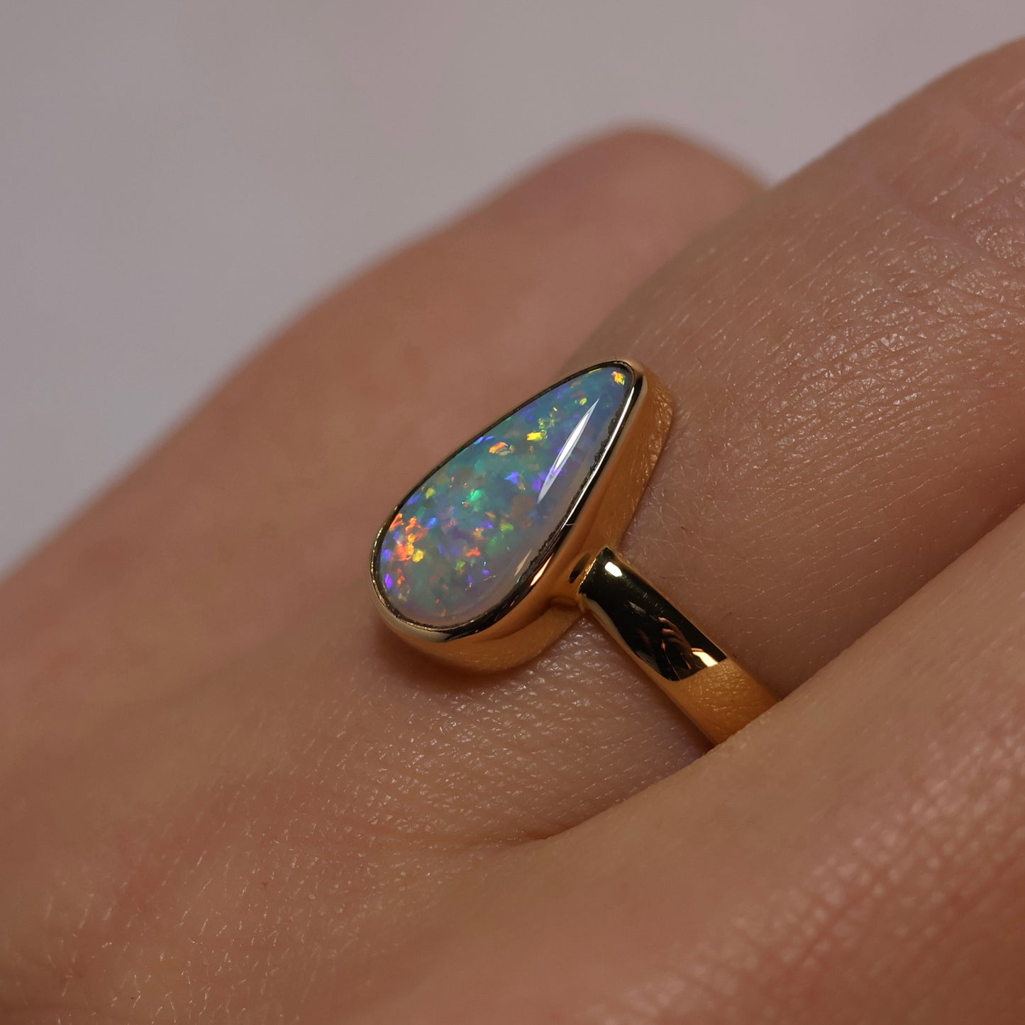 Teardrop Crystal Opal Ring - 18K Yellow Gold