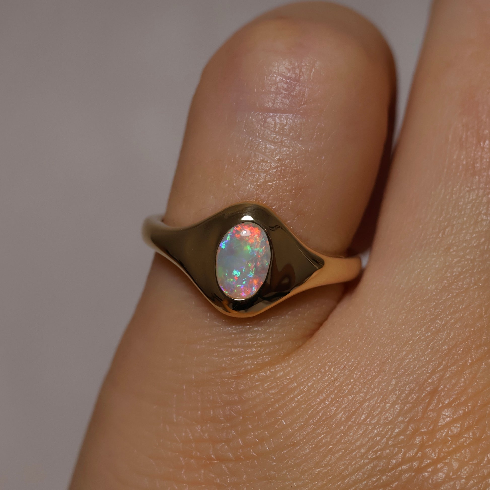 Crystal Opal Signet Ring - 9K Yellow Gold