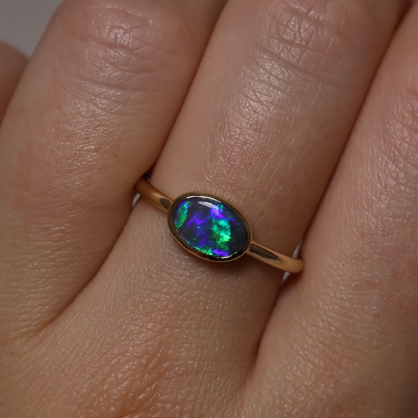 Black Opal Ring - 14K Yellow Gold