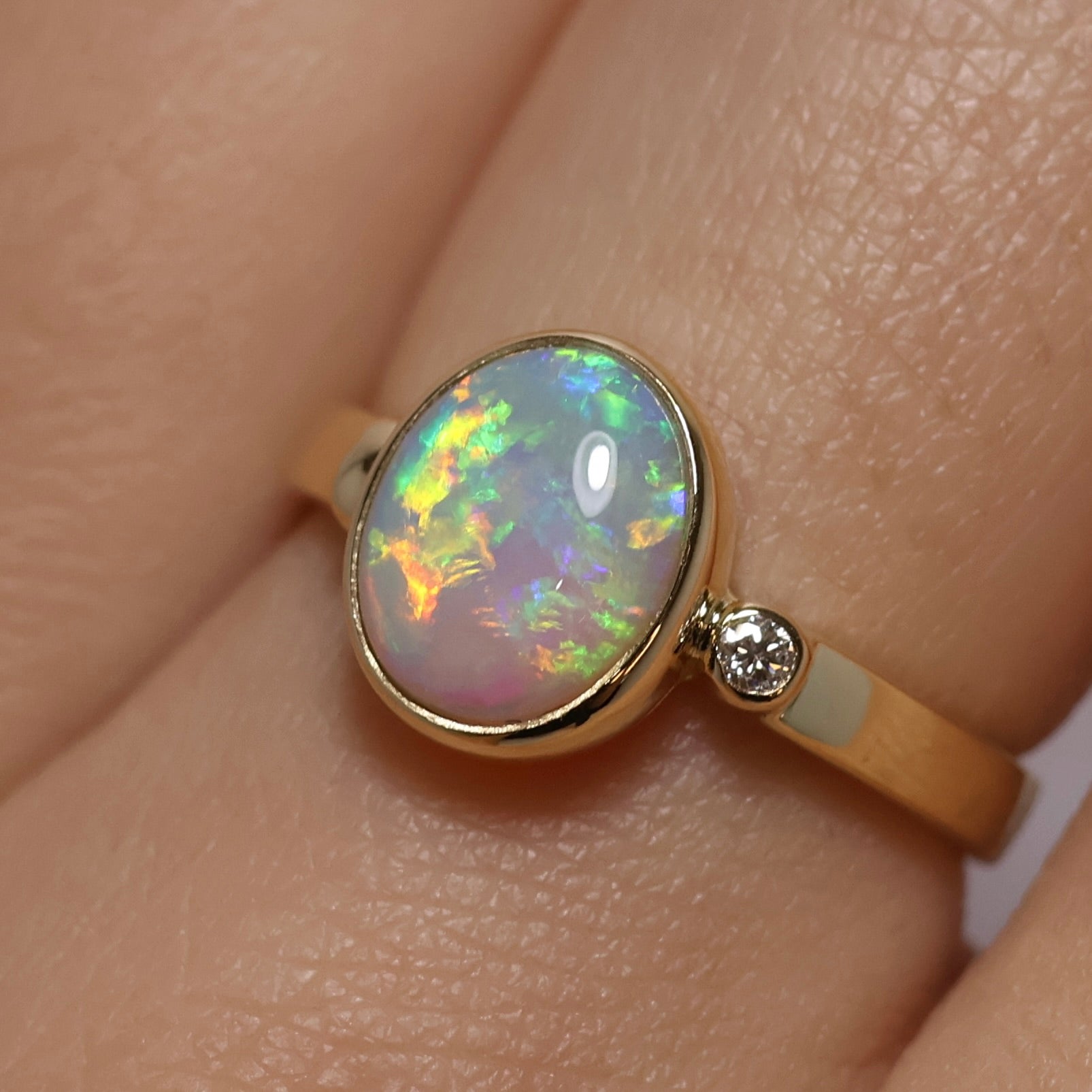 Crystal Opal Ring with Diamond - 18K Yellow Gold