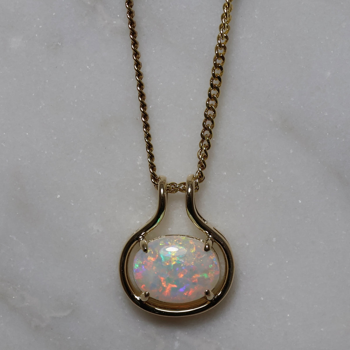 Crystal Opal Pendant - 14K Yellow Gold