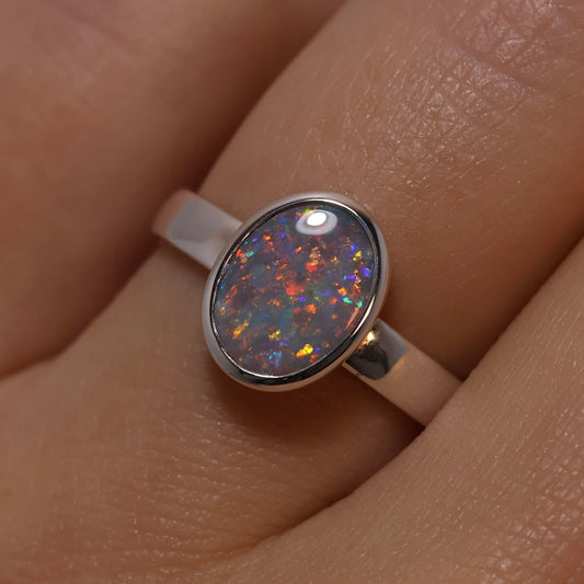 Semi-Black Opal Ring - Sterling Silver