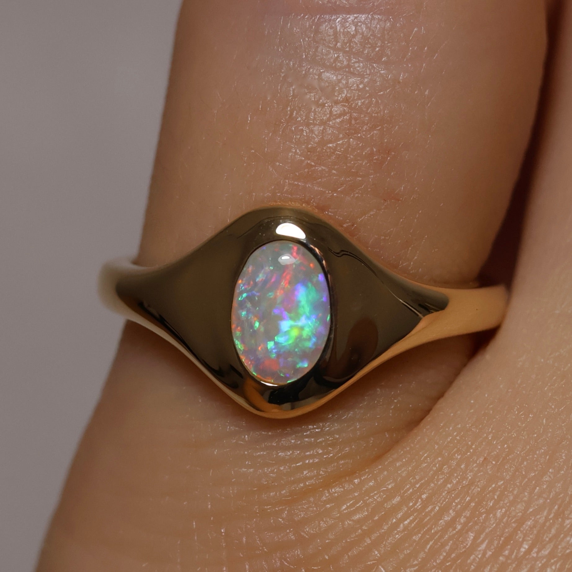 Crystal Opal Signet Ring - 9K Yellow Gold