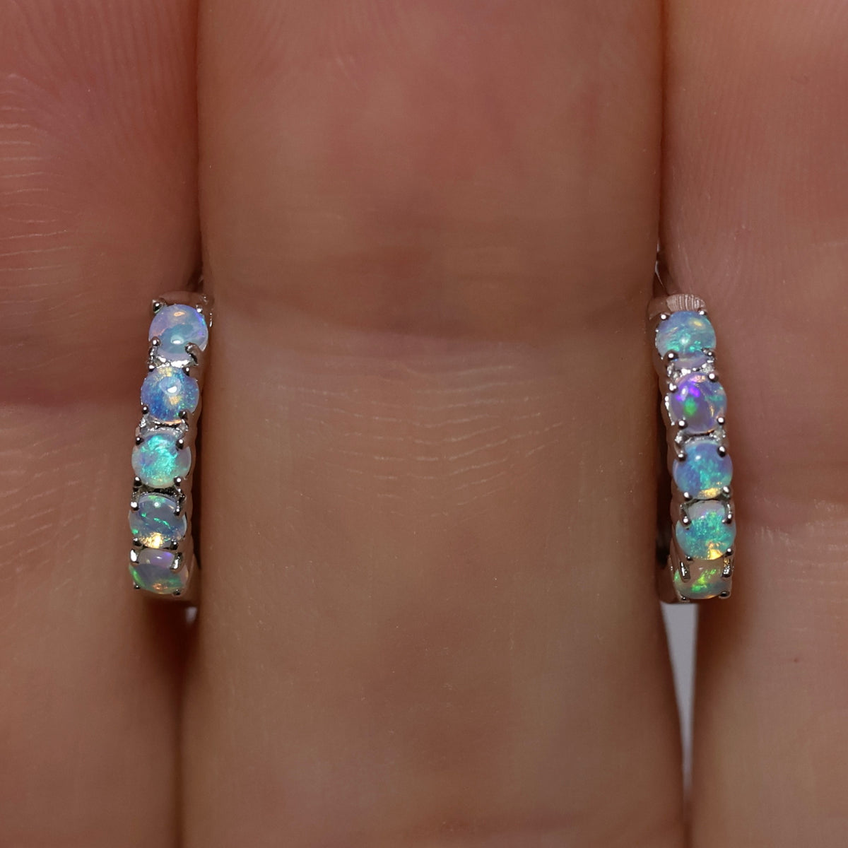 Multi Stone Huggie Earrings - Sterling Silver