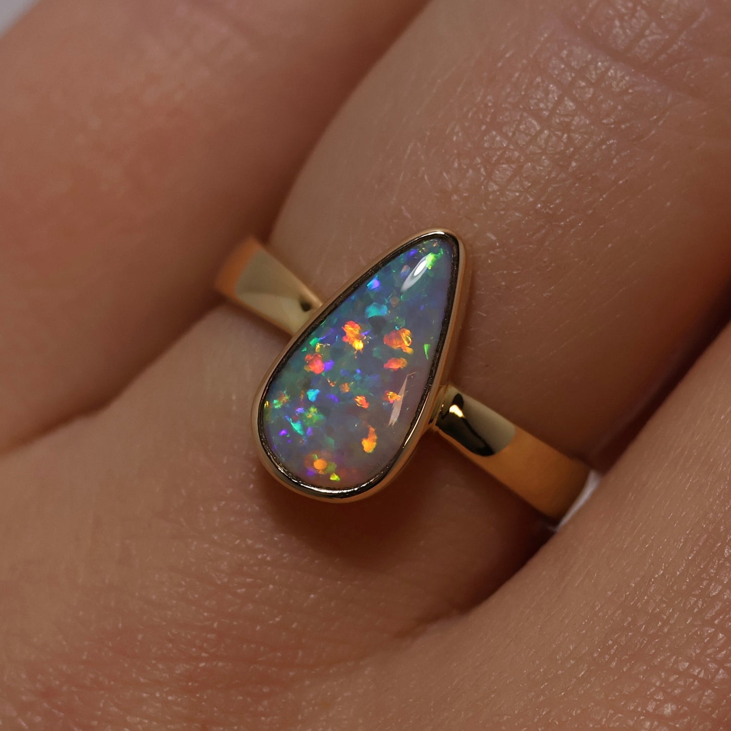 Teardrop Crystal Opal Ring - 18K Yellow Gold