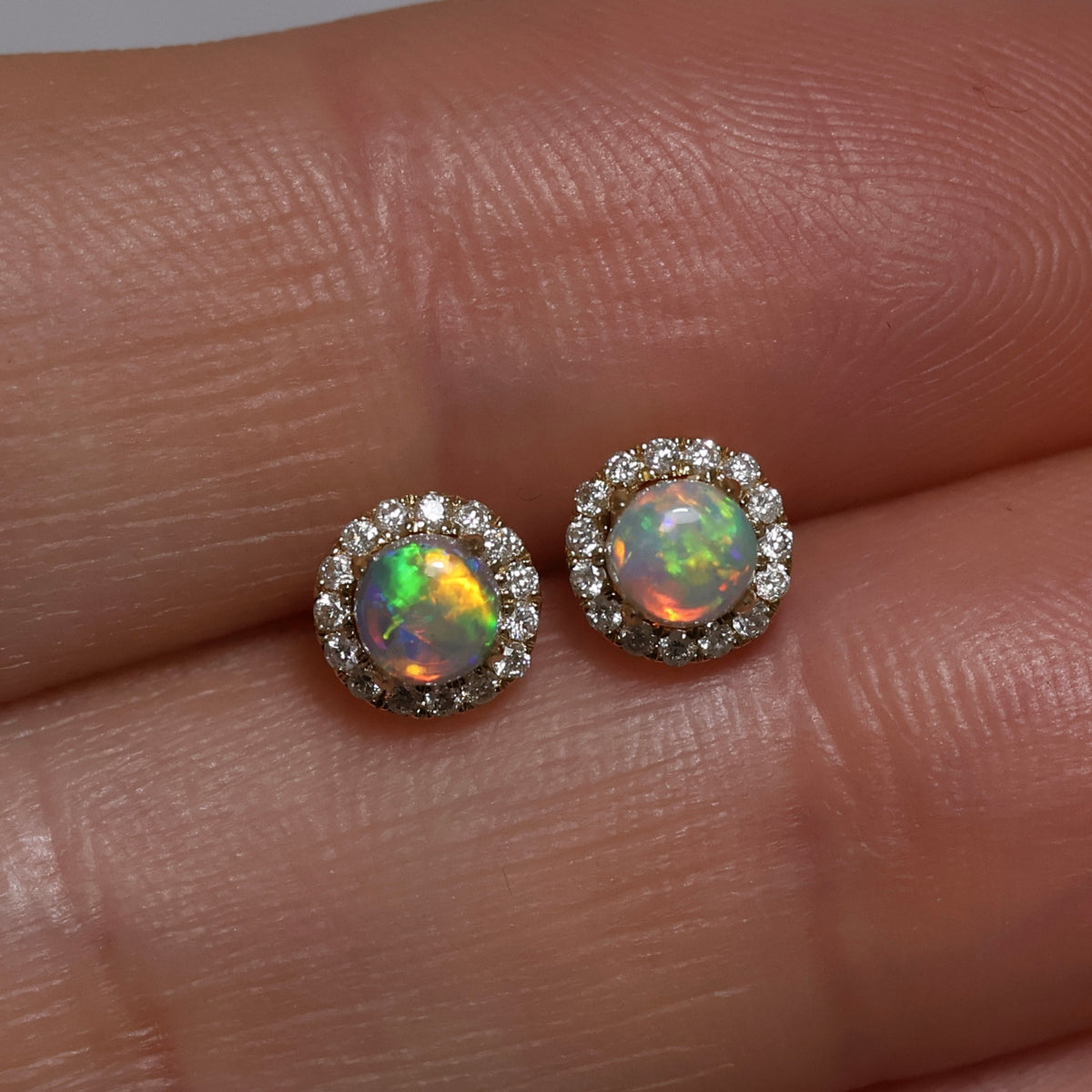 4mm Crystal Opal Studs With Diamonds - 18K Yellow Gold
