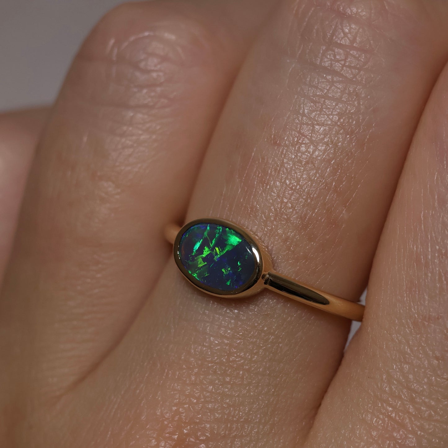 Black Opal Ring - 14K Yellow Gold