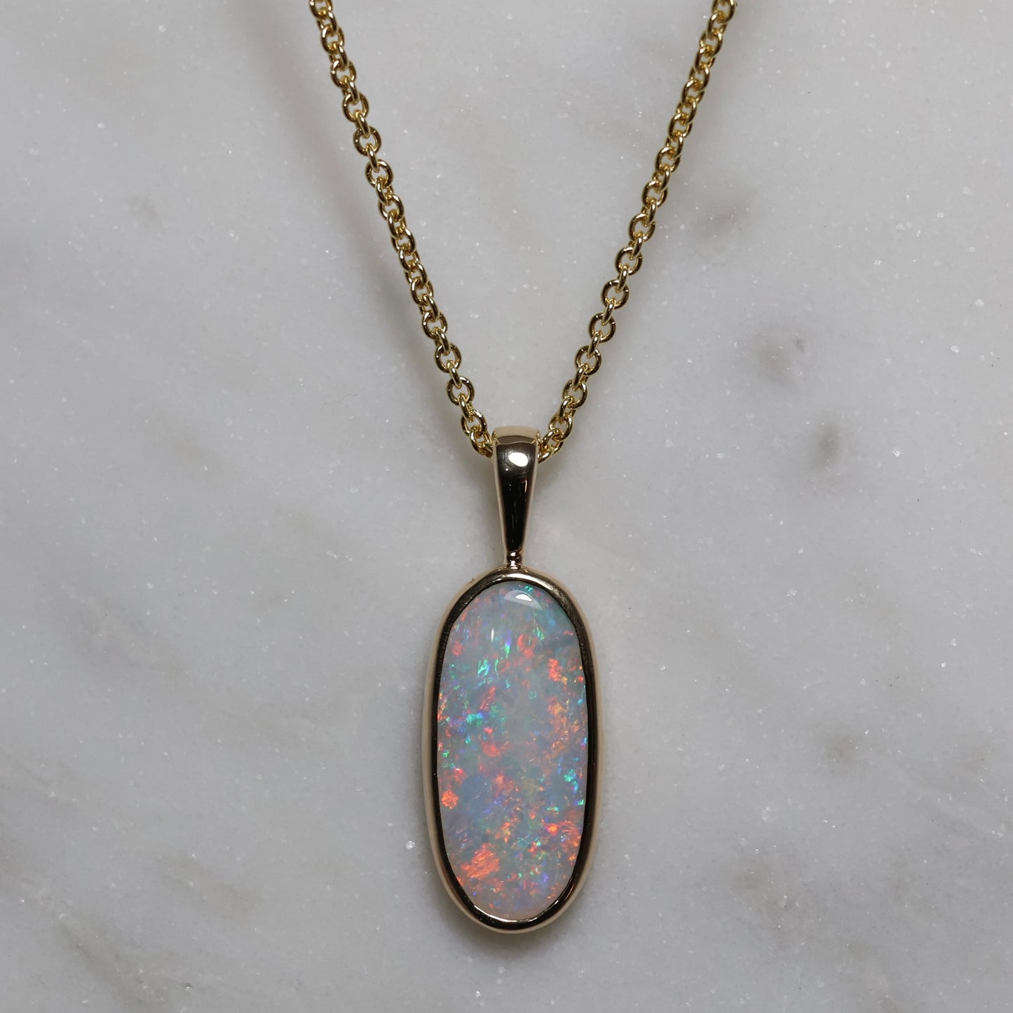 Oval Opal Pendant - 9K Yellow Gold