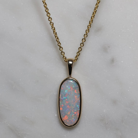 Oval Opal Pendant - 9K Yellow Gold