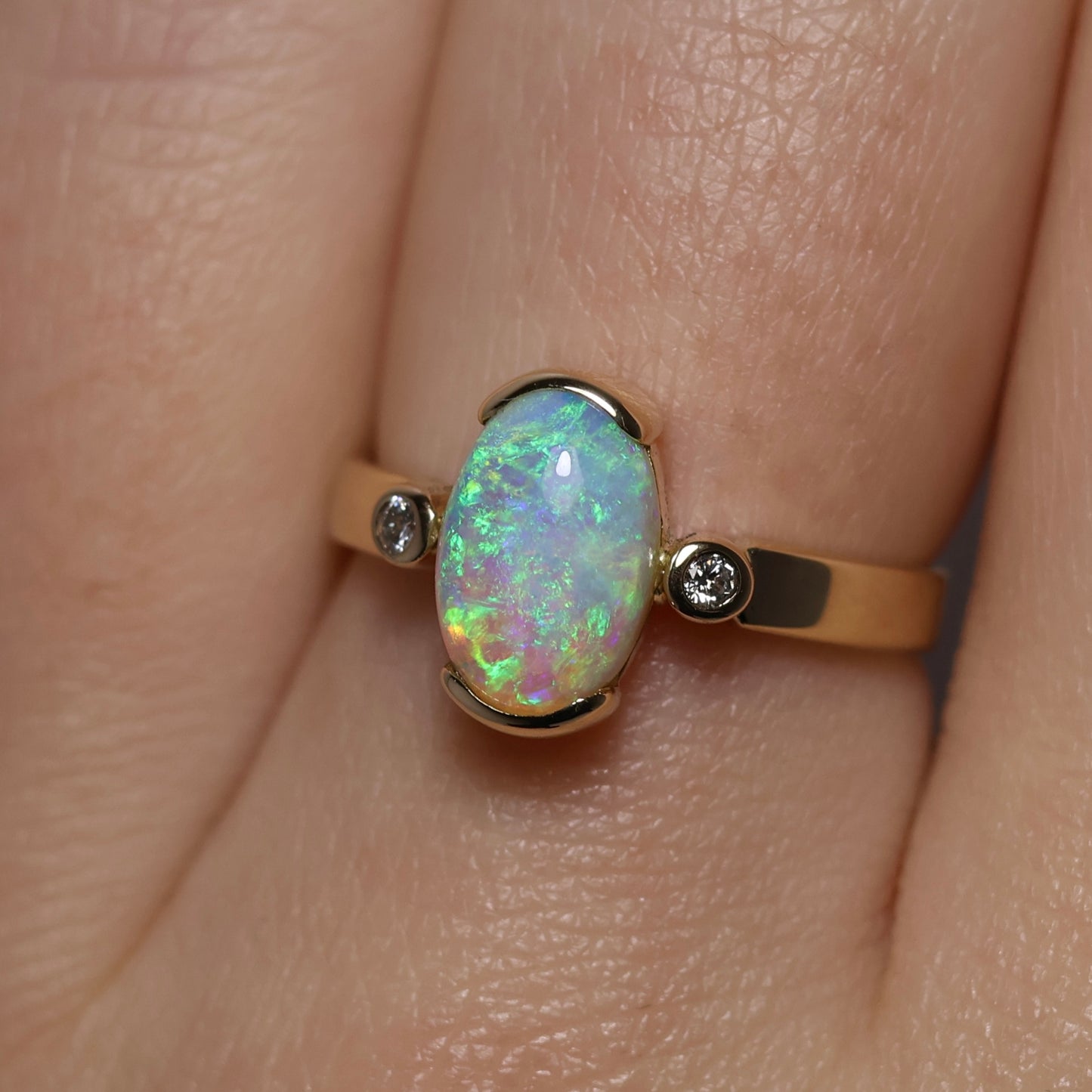 Crystal Opal Ring with Diamonds - 14K Yellow Gold