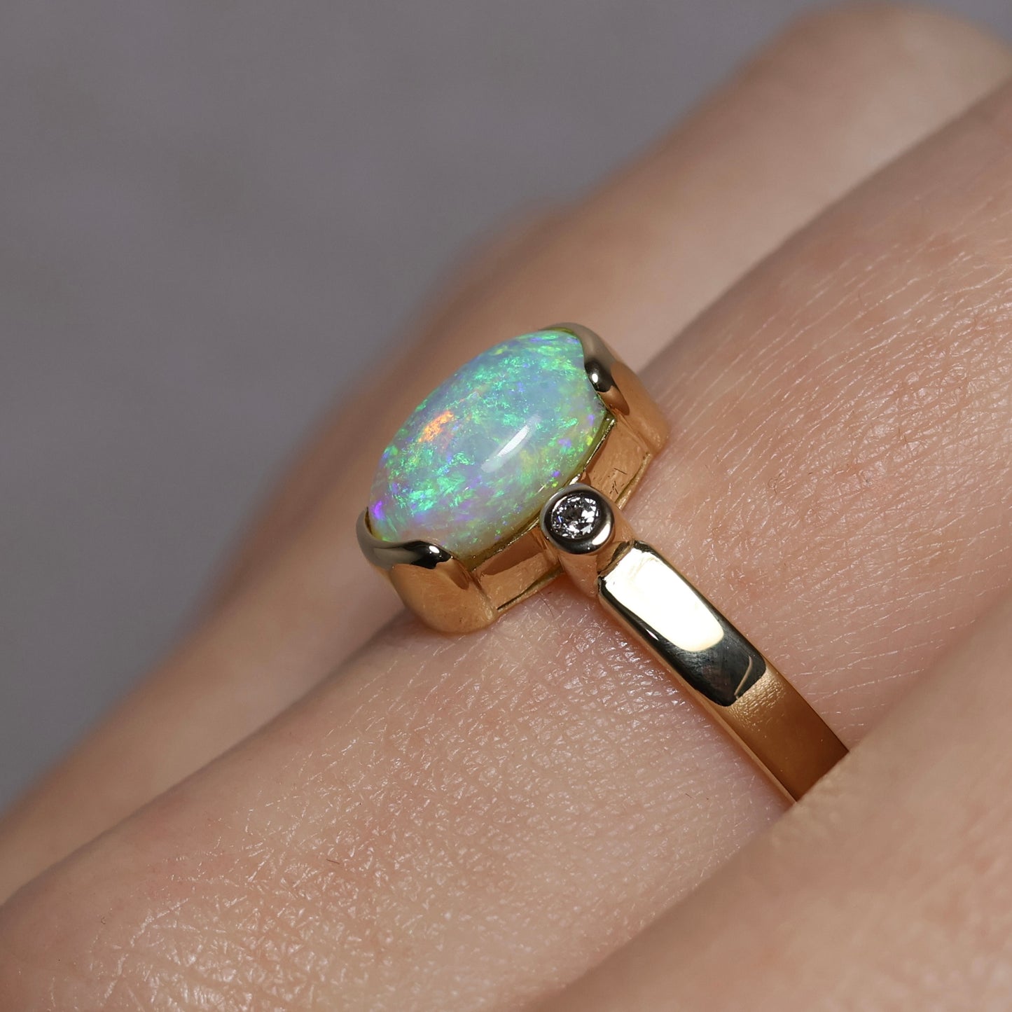 Crystal Opal Ring with Diamonds - 14K Yellow Gold