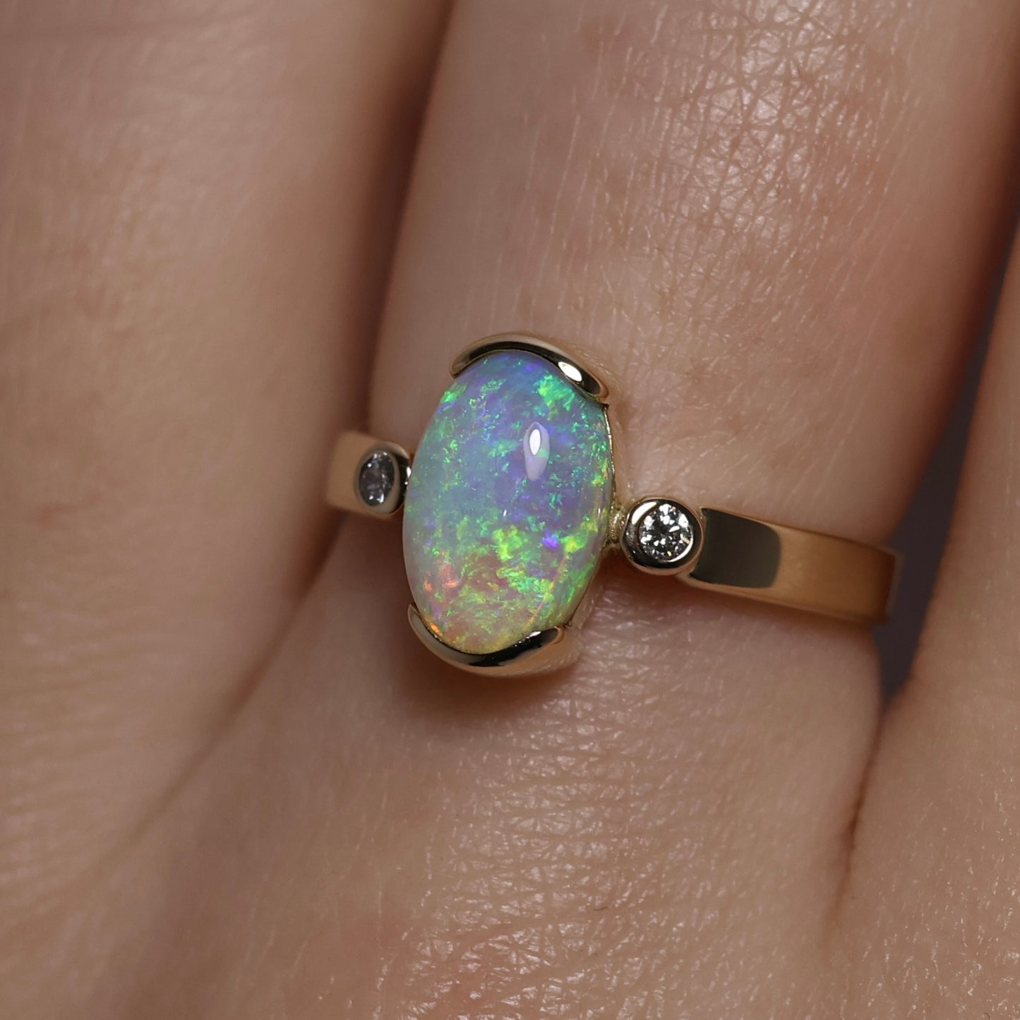 Crystal Opal Ring with Diamonds - 14K Yellow Gold