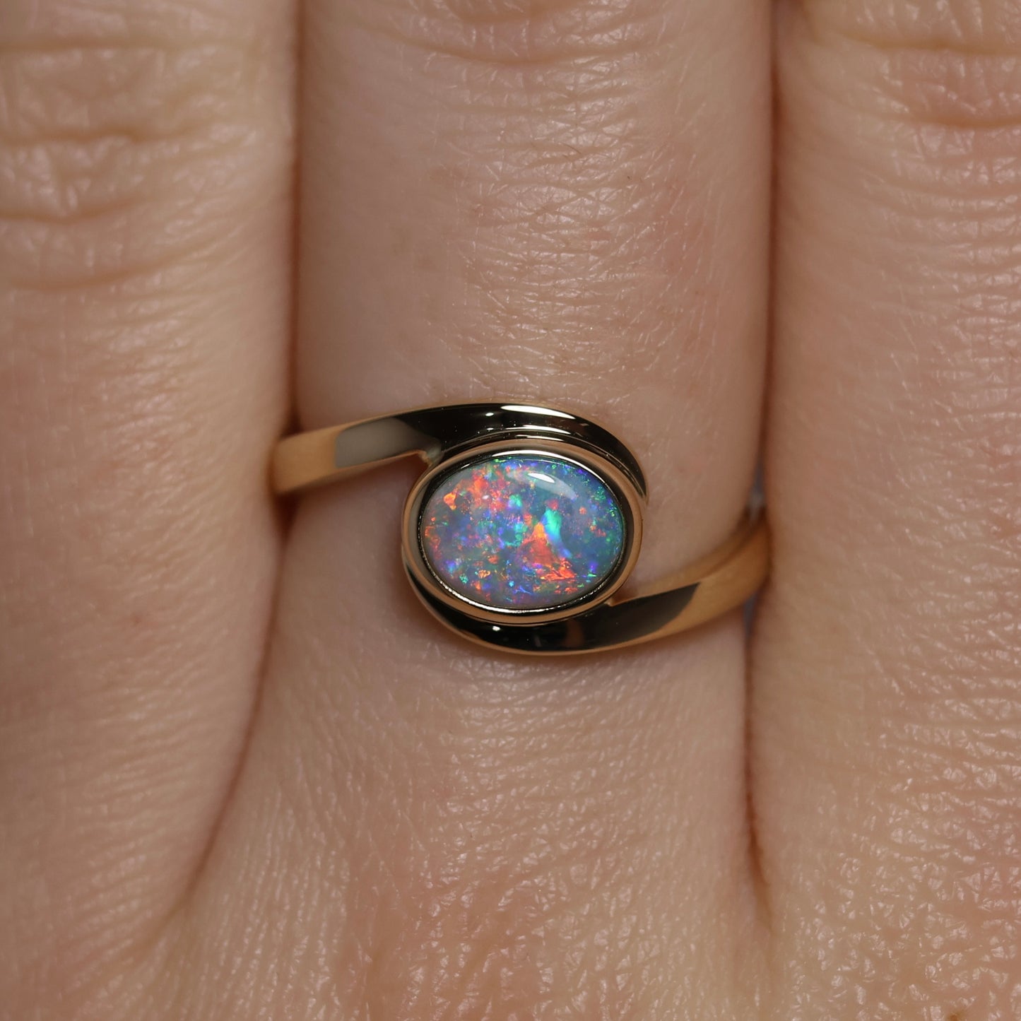 Semi Black Opal Ring - 14K Yellow Gold