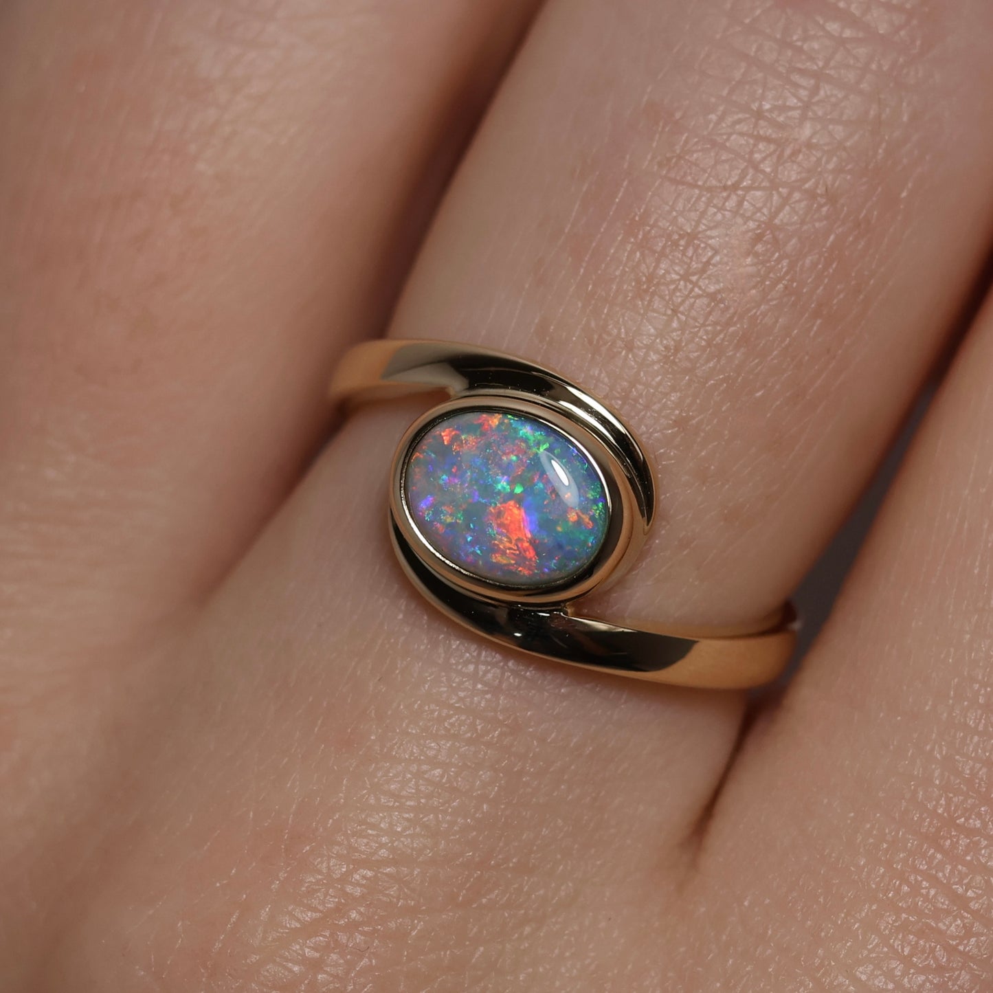 Semi Black Opal Ring - 14K Yellow Gold