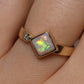 White Opal Ring with Diamond - 14K Yellow Gold