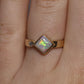 White Opal Ring with Diamond - 14K Yellow Gold