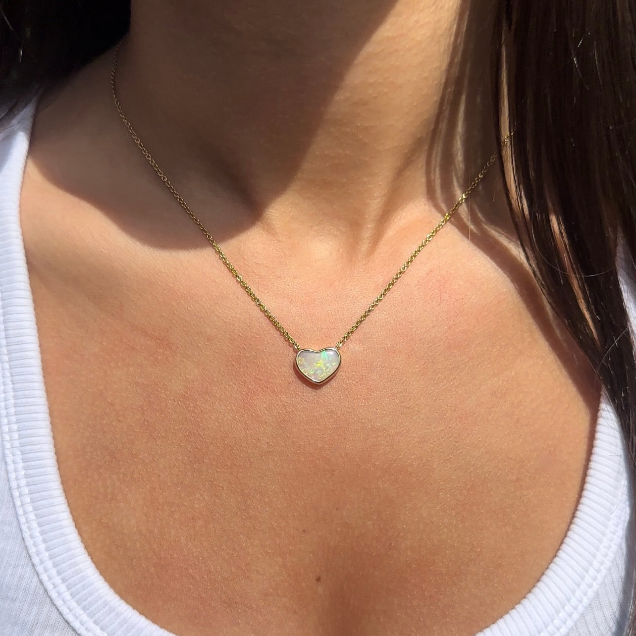 Heart Opal Pendant - 9K Yellow Gold