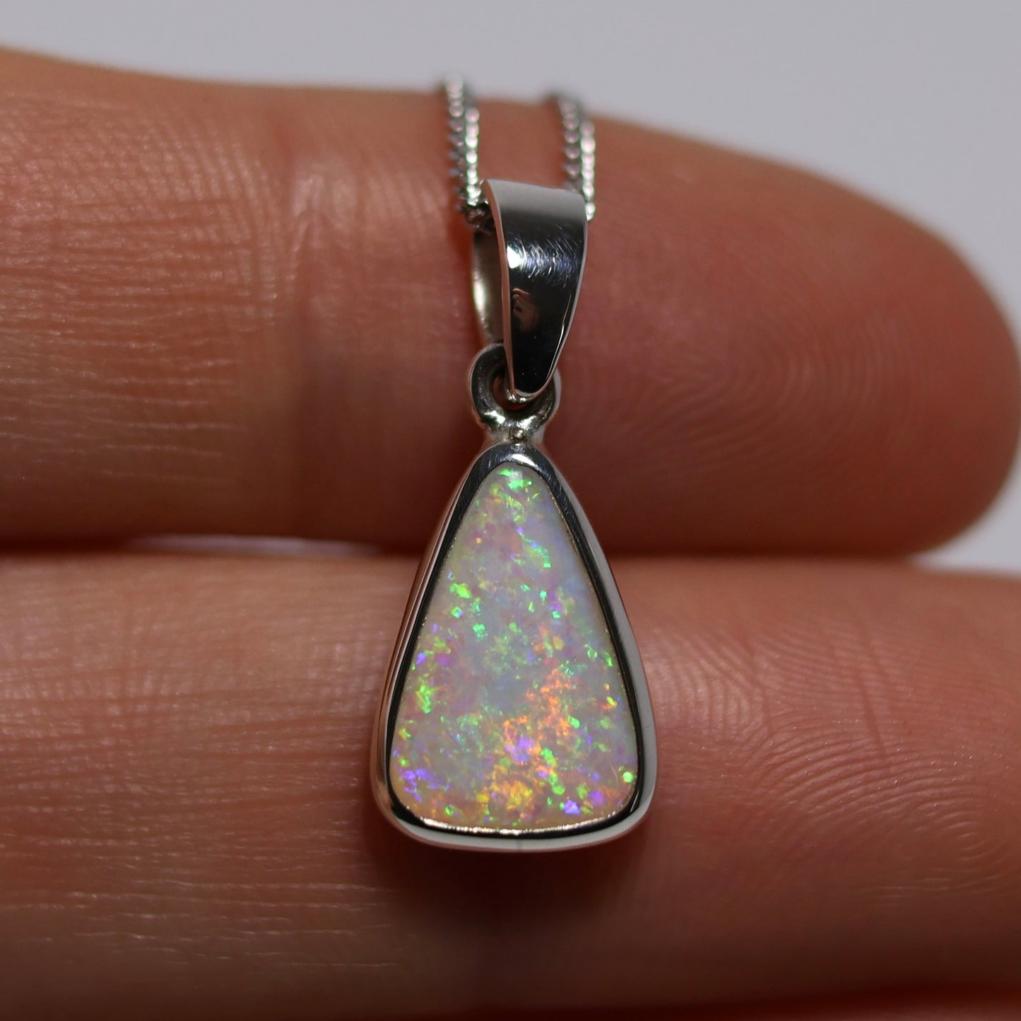 White Opal Triangle Pendant - Sterling Silver