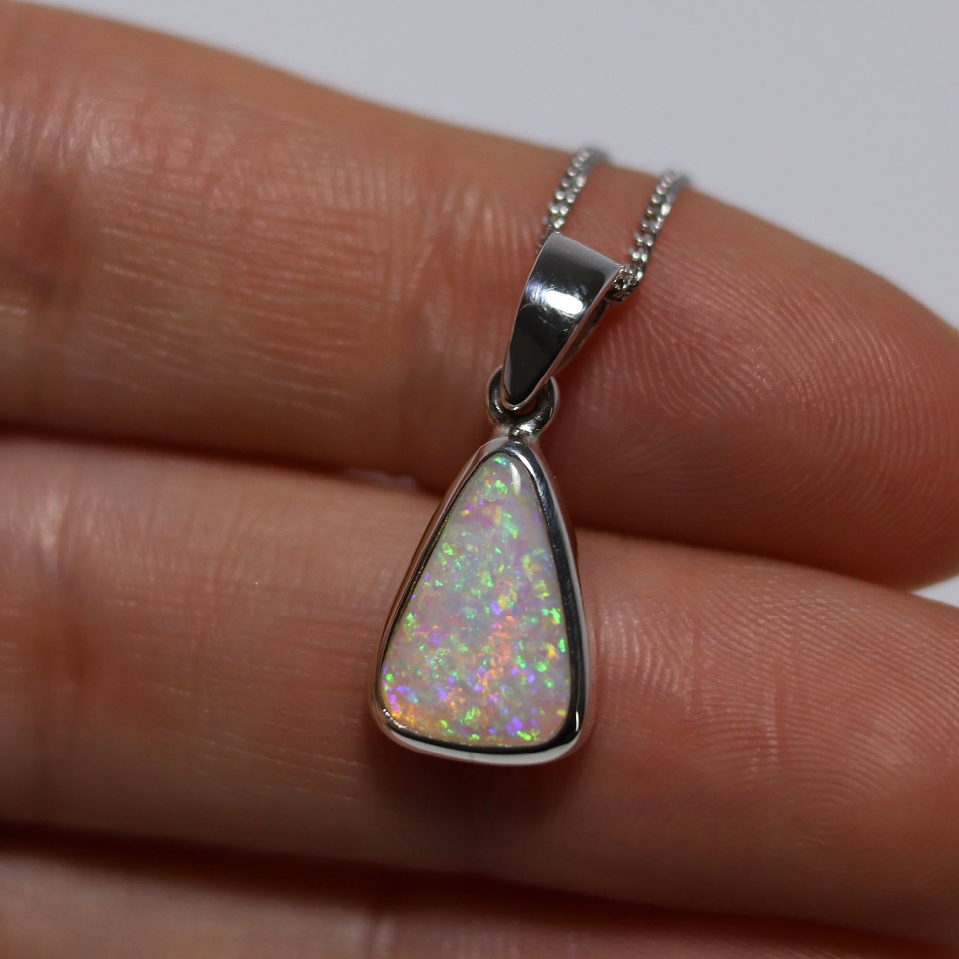 White Opal Triangle Pendant - Sterling Silver