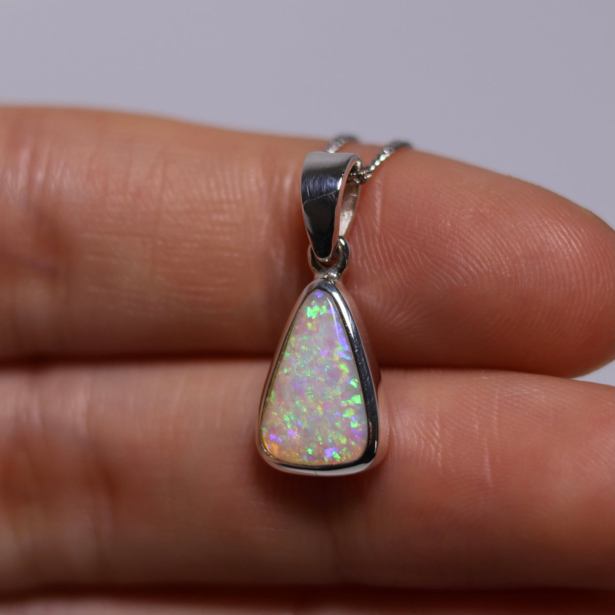 Triangular Pendants White Opal Triangle Pendant - Sterling Silver – Opal Country