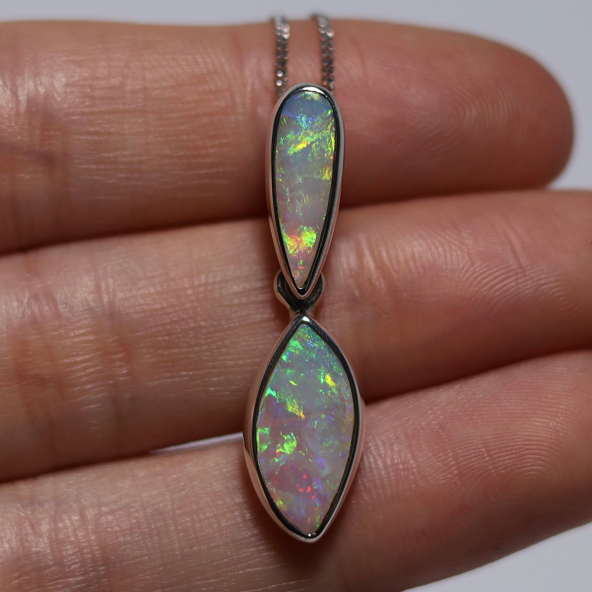 Two Stone Crystal Opal Pendant - Sterling Silver