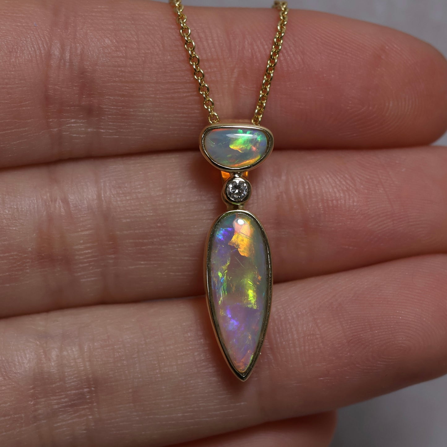 Two Stone Crystal Opal Pendant - 18K Yellow Gold