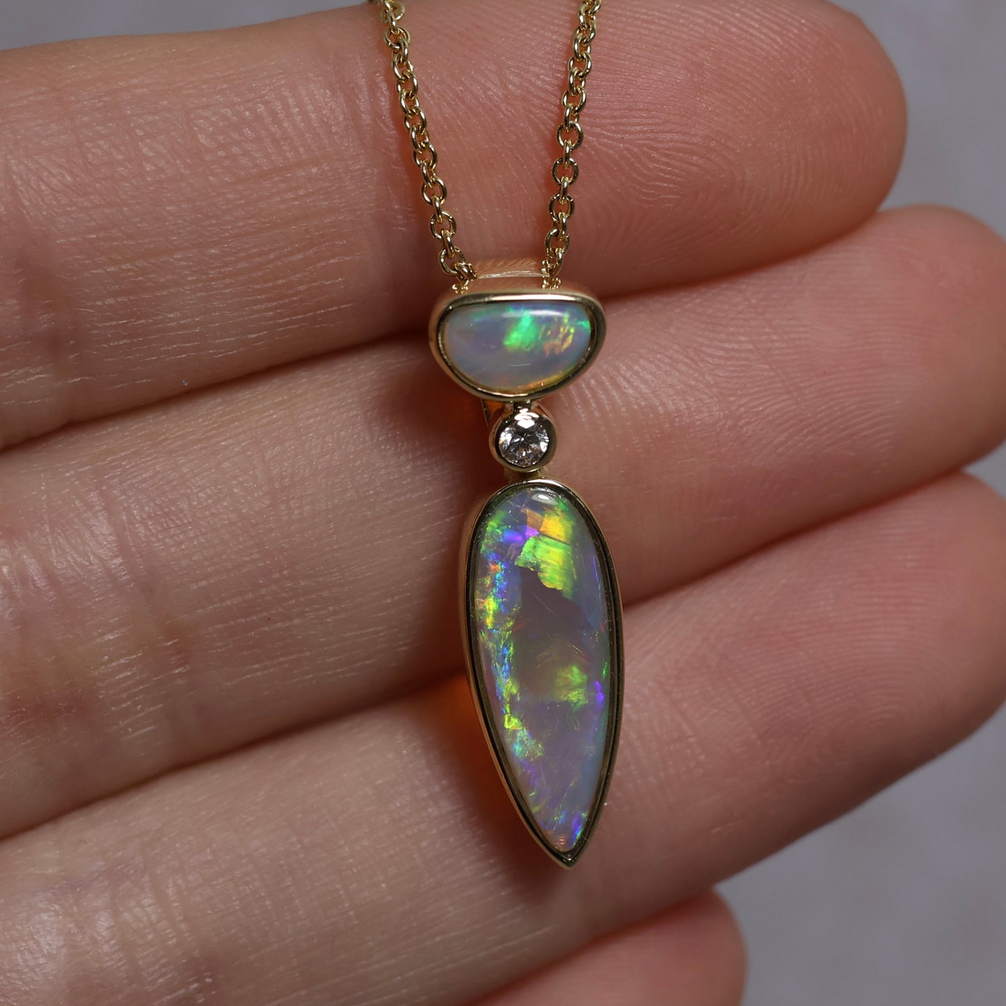 Two Stone Crystal Opal Pendant - 18K Yellow Gold