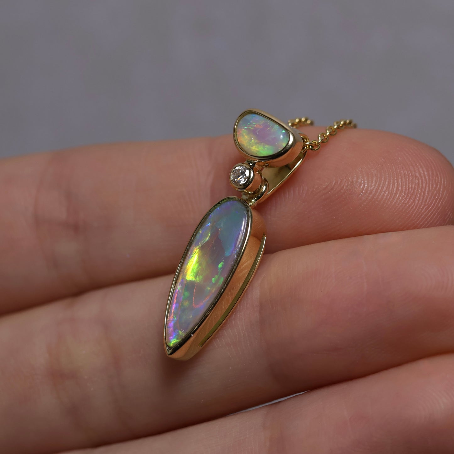 Two Stone Crystal Opal Pendant - 18K Yellow Gold