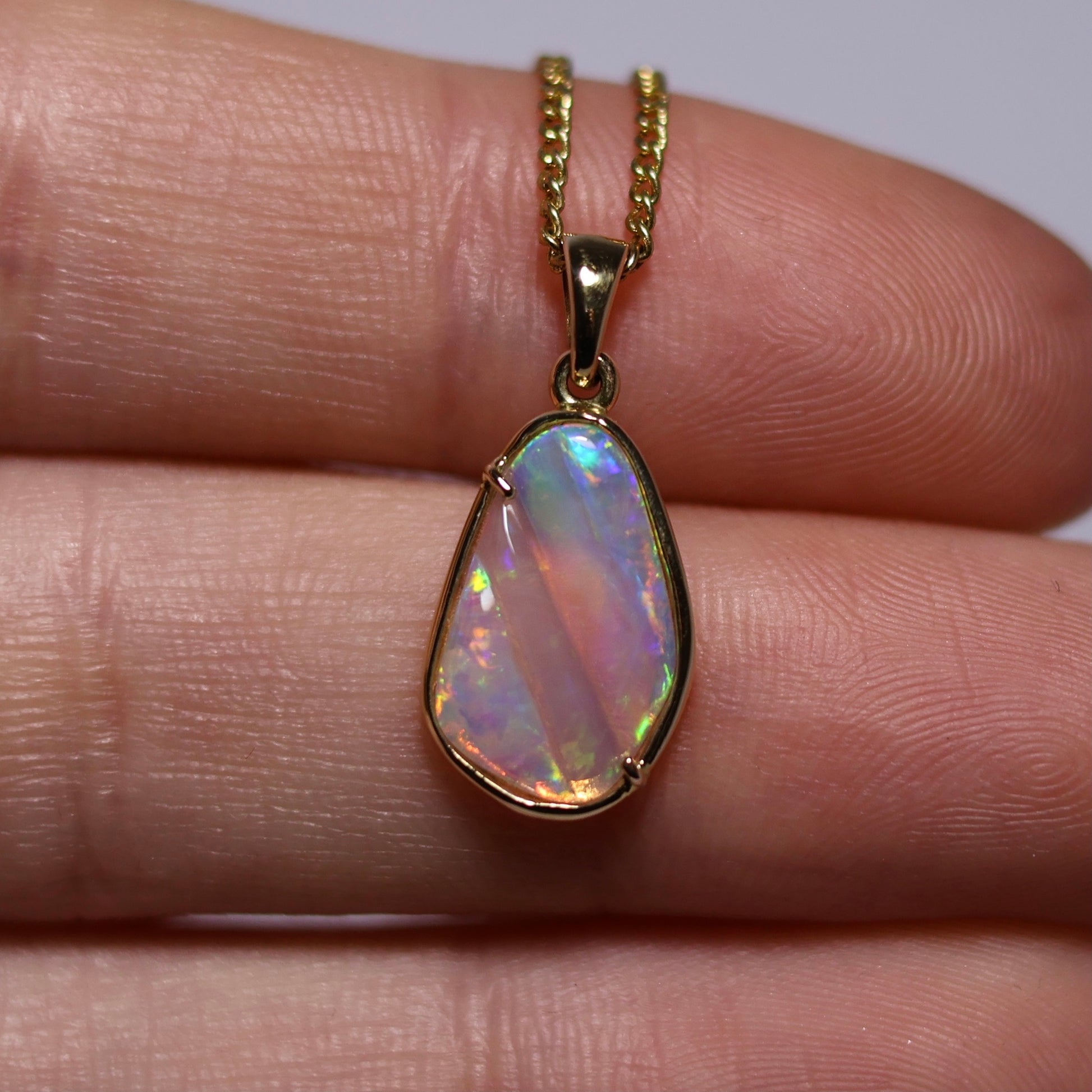 Hand Carved Opal Pendant - 14k Yellow Gold