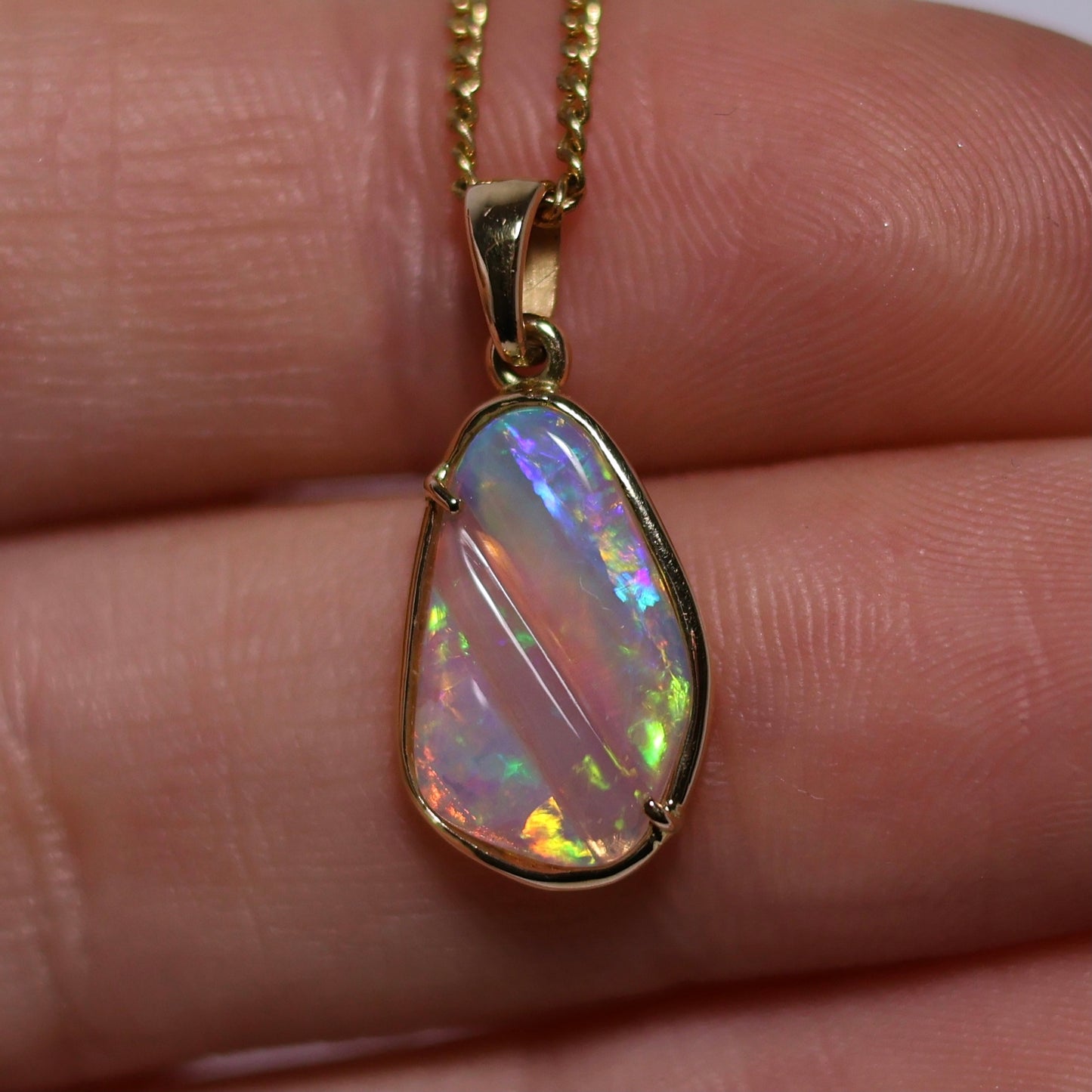 Hand Carved Opal Pendant - 14k Yellow Gold