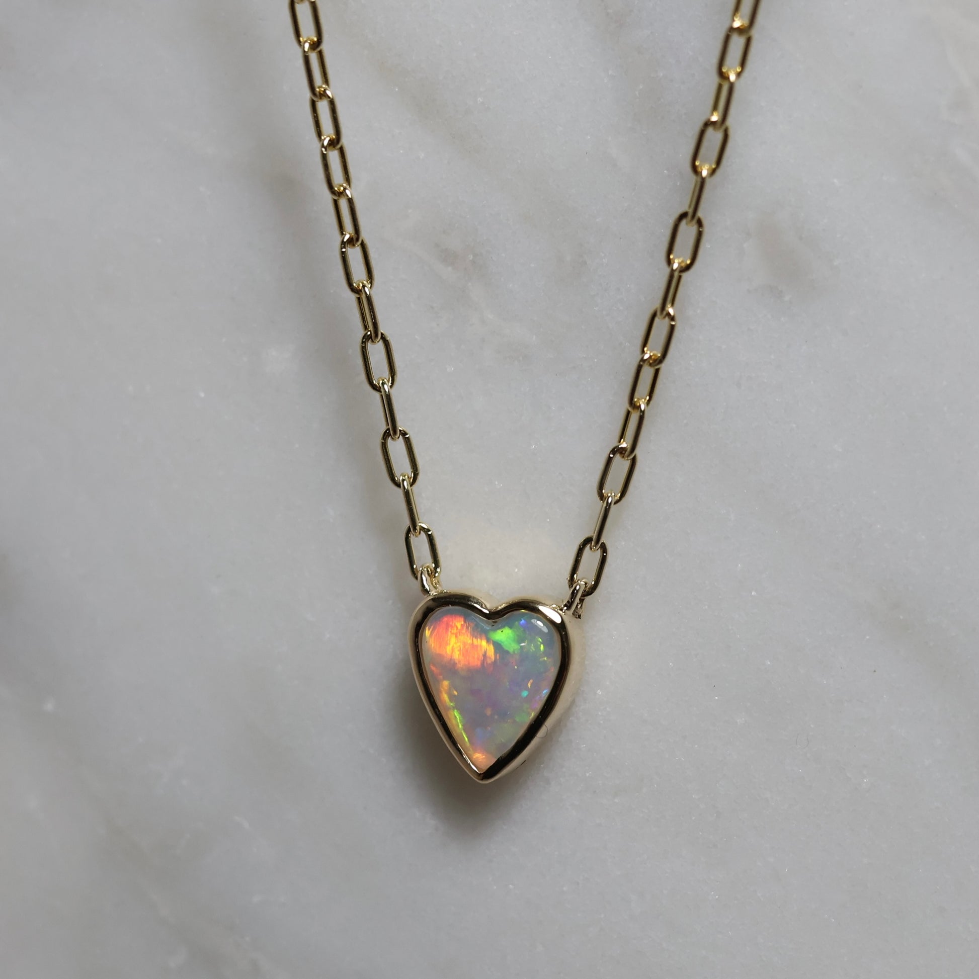 Heart Opal Pendant - 9K Yellow Gold