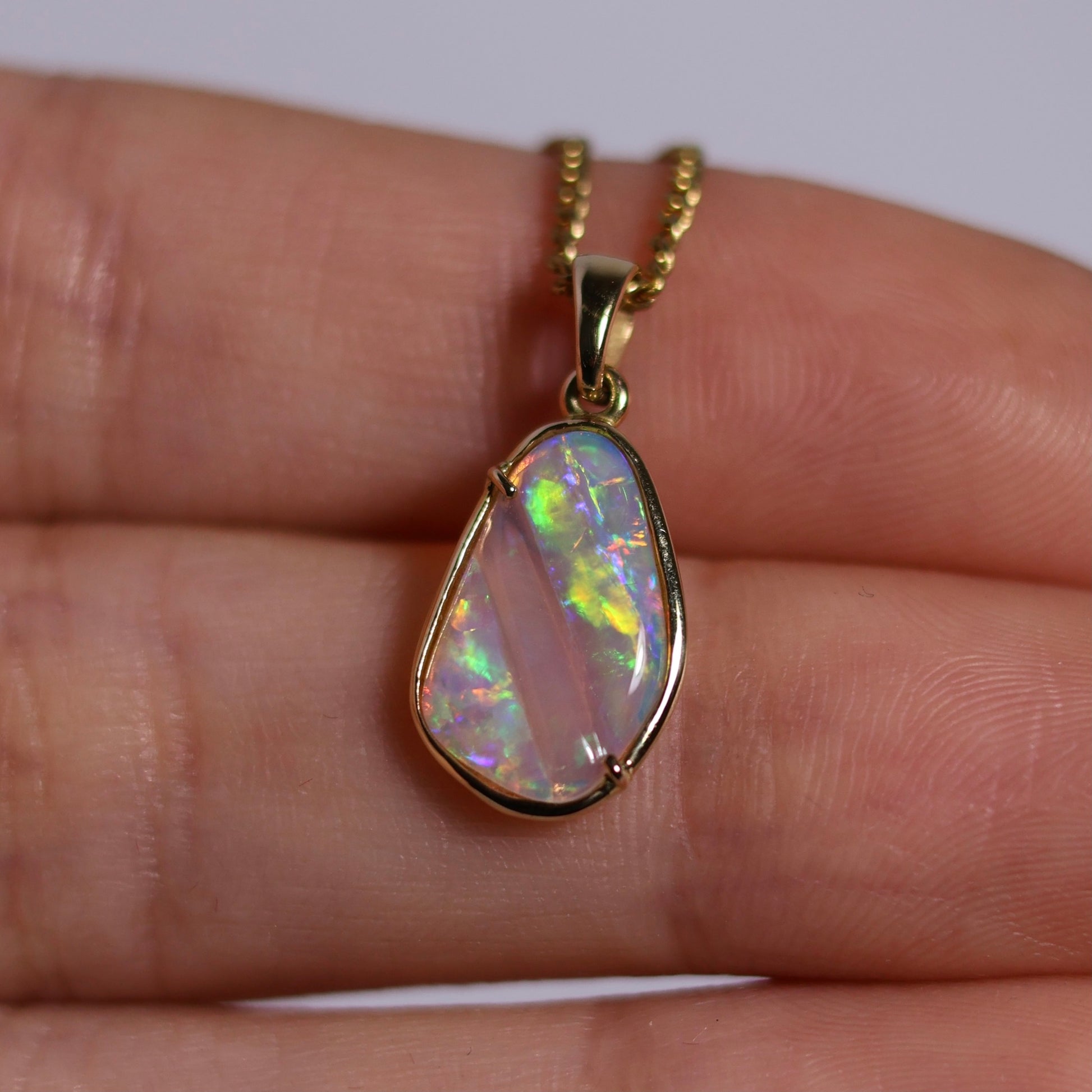 Hand Carved Opal Pendant - 14k Yellow Gold