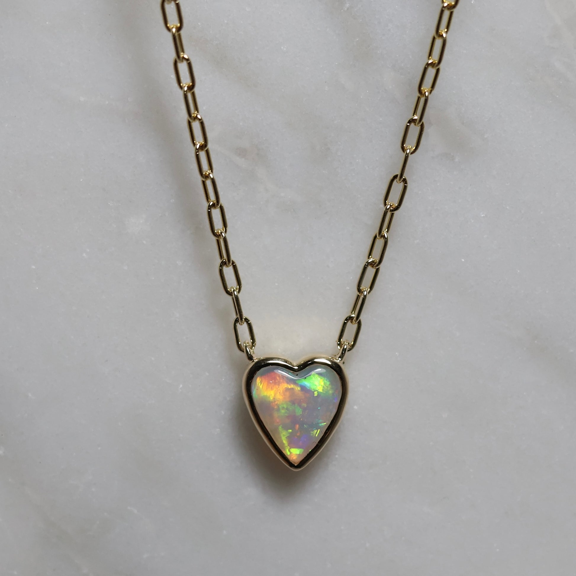 Heart Opal Pendant - 9K Yellow Gold