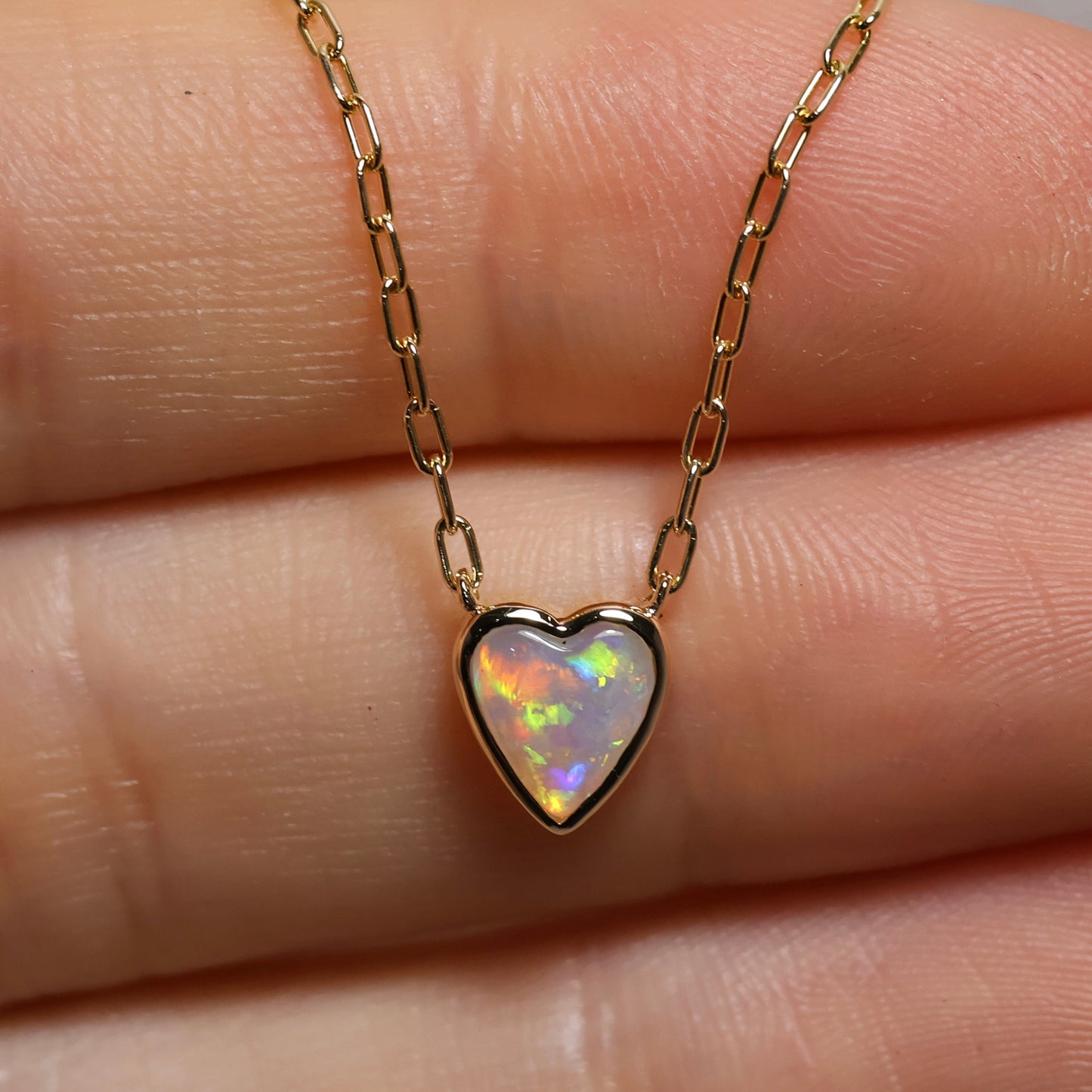 Heart Opal Pendant - 9K Yellow Gold