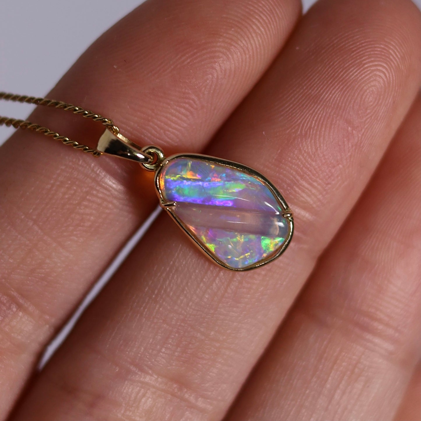 Hand Carved Opal Pendant - 14k Yellow Gold