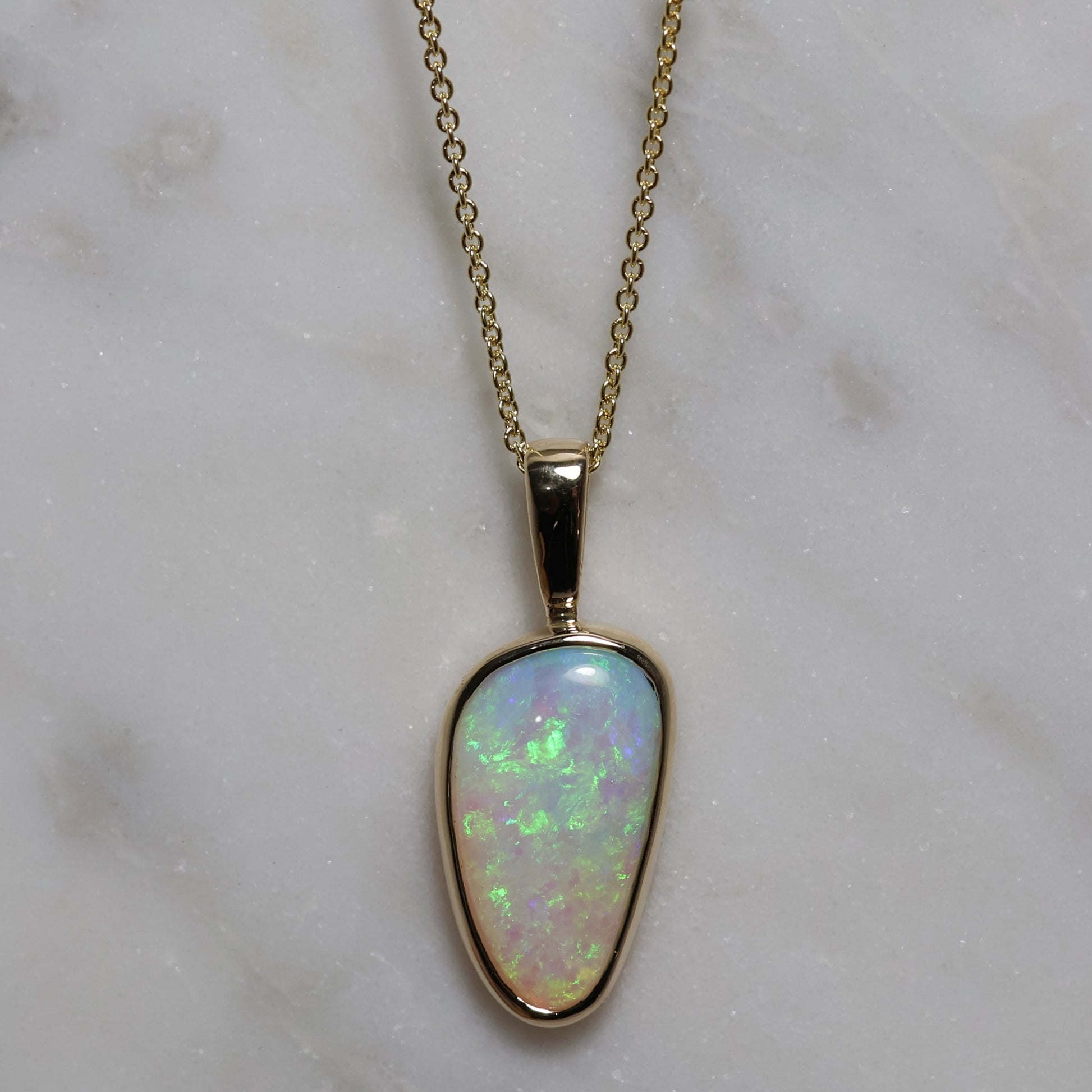 Freeform Crystal Opal Pendant - 9K Yellow Gold