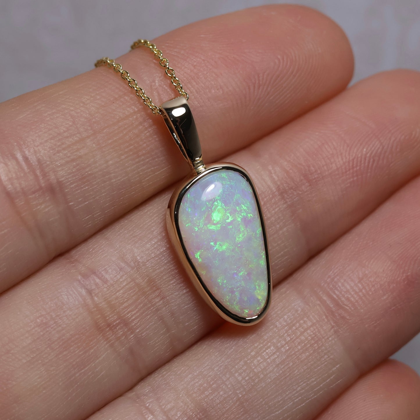 Freeform Crystal Opal Pendant - 9K Yellow Gold