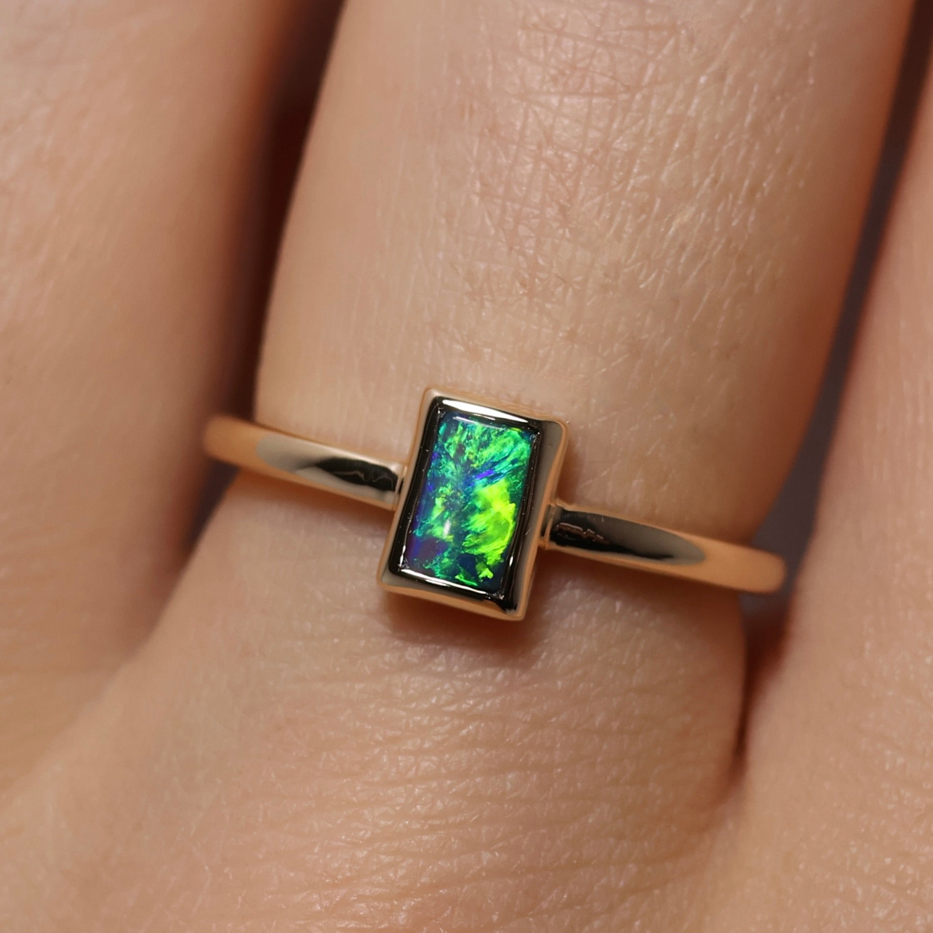 Black Opal Ring - 14K Yellow Gold