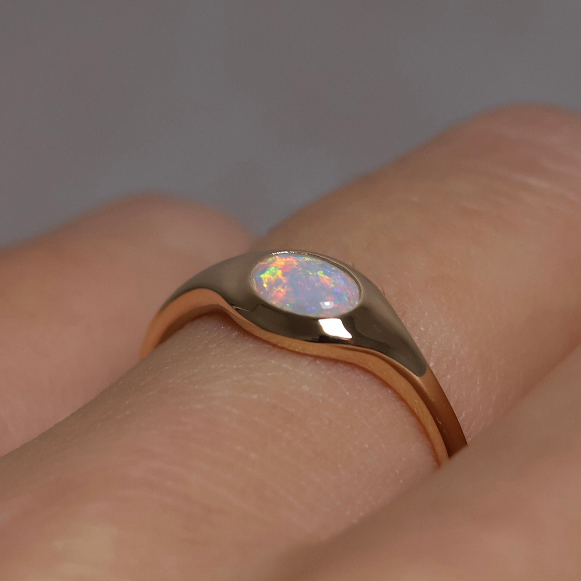 Crystal Opal Signet Ring - 9K Yellow Gold