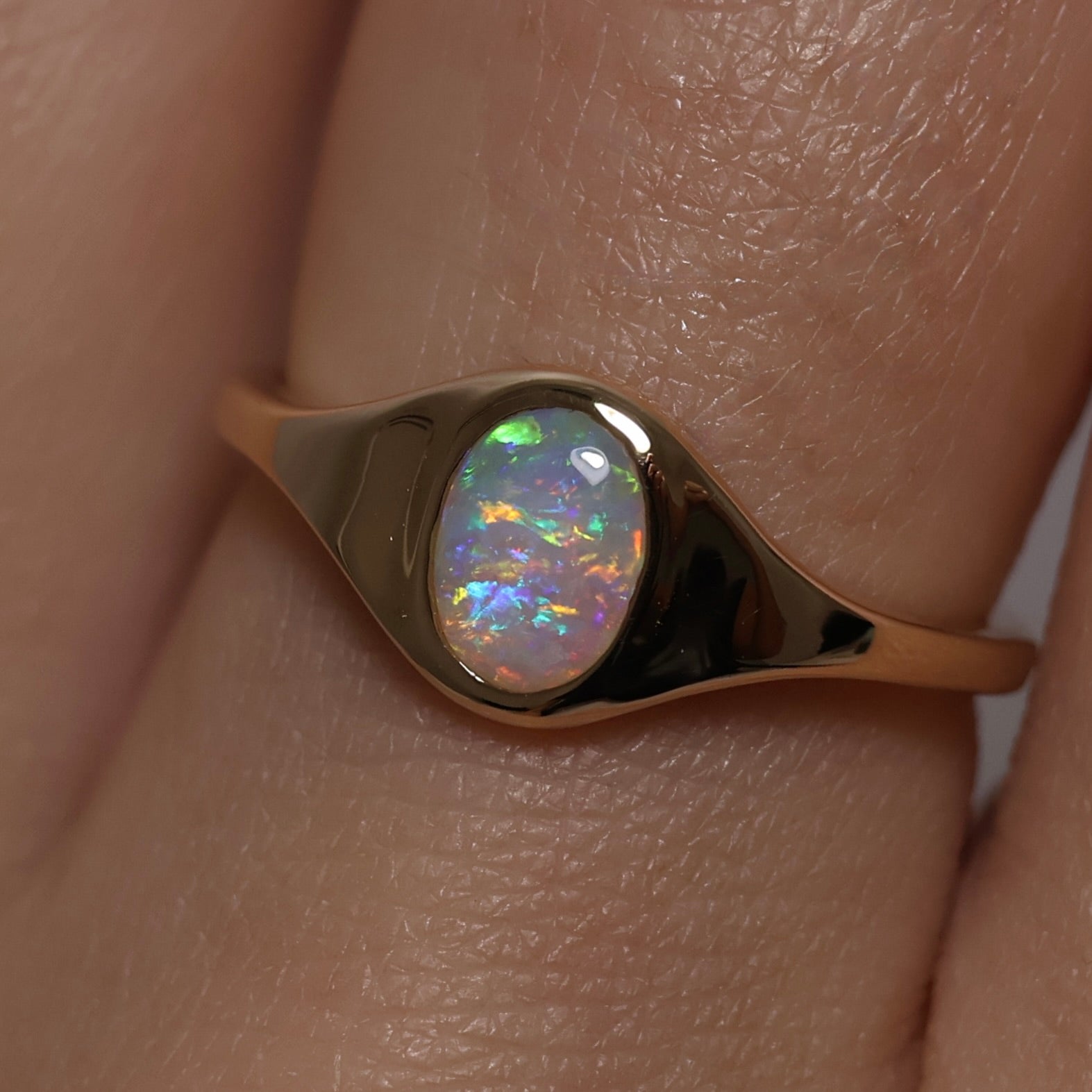 Crystal Opal Signet Ring - 9K Yellow Gold