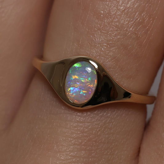 Crystal Opal Signet Ring - 9K Yellow Gold