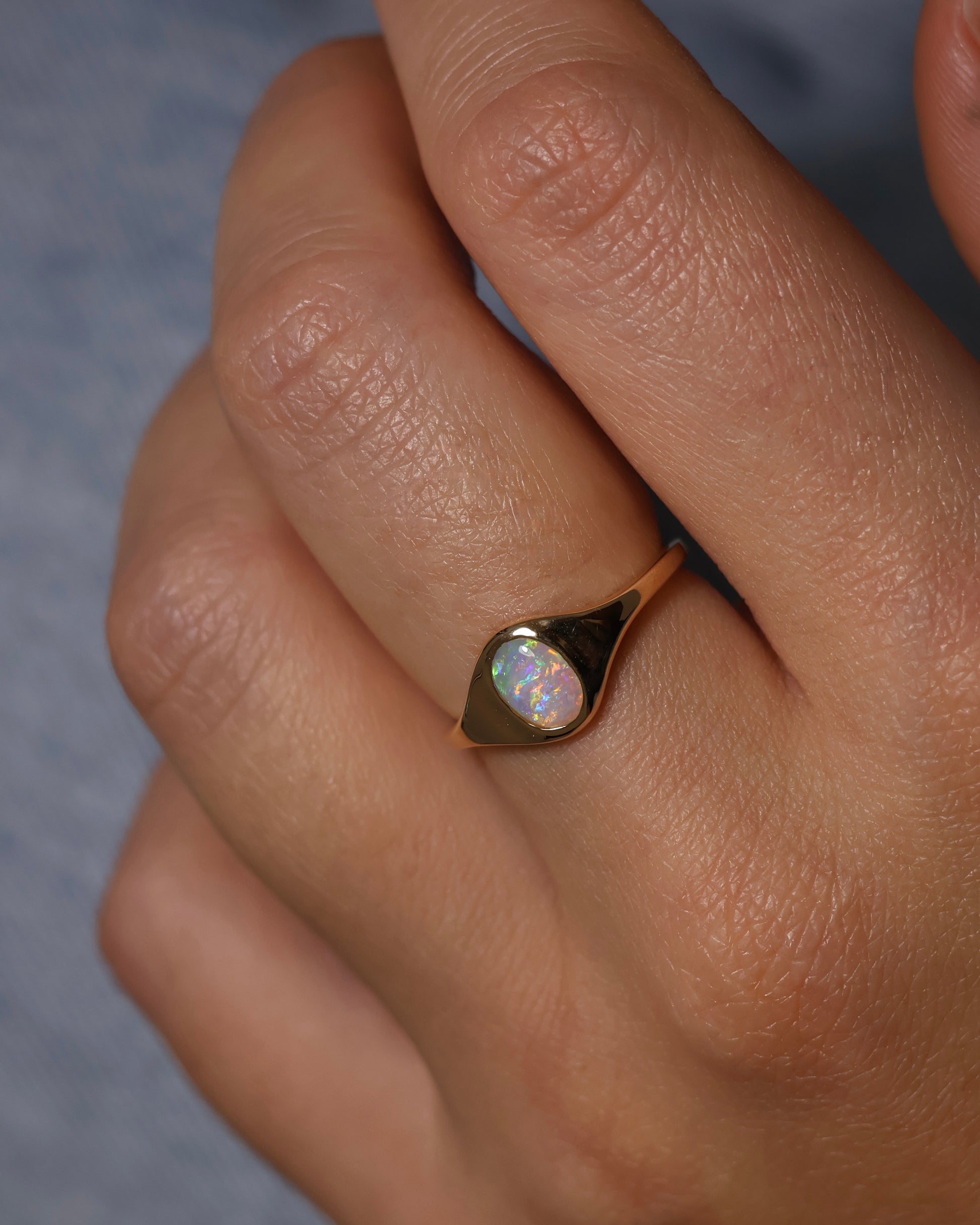 Crystal Opal Signet Ring - 9K Yellow Gold