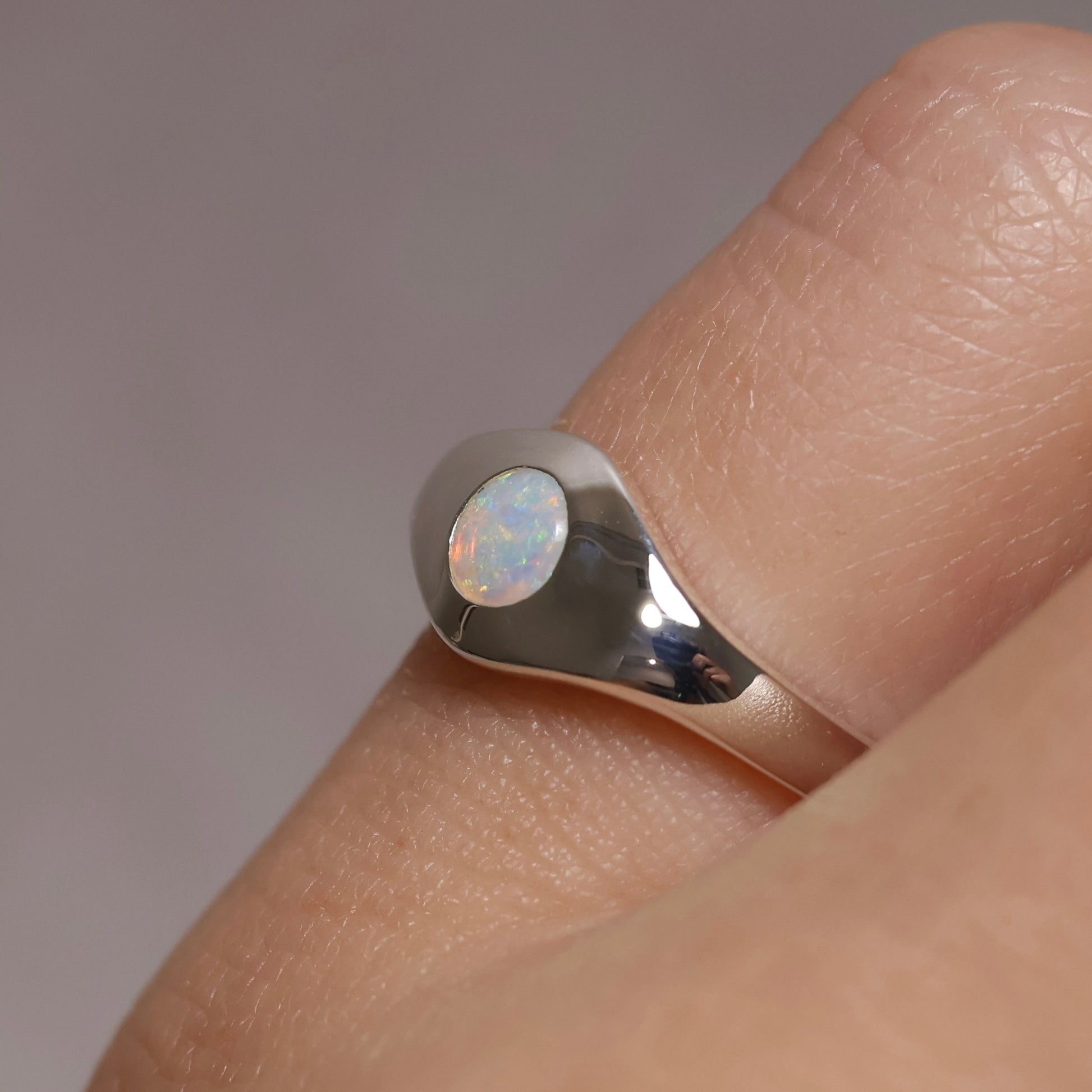 Crystal Opal Signet Ring - Sterling Silver