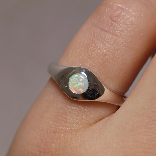 Crystal Opal Signet Ring - Sterling Silver
