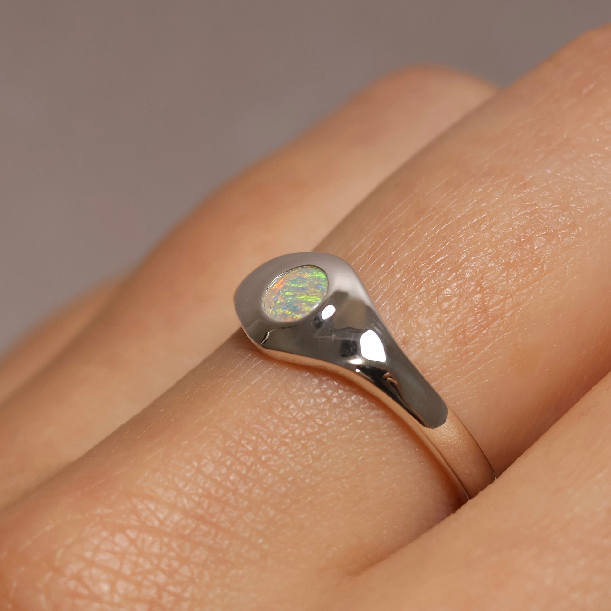 Crystal Opal Signet Ring - Sterling Silver