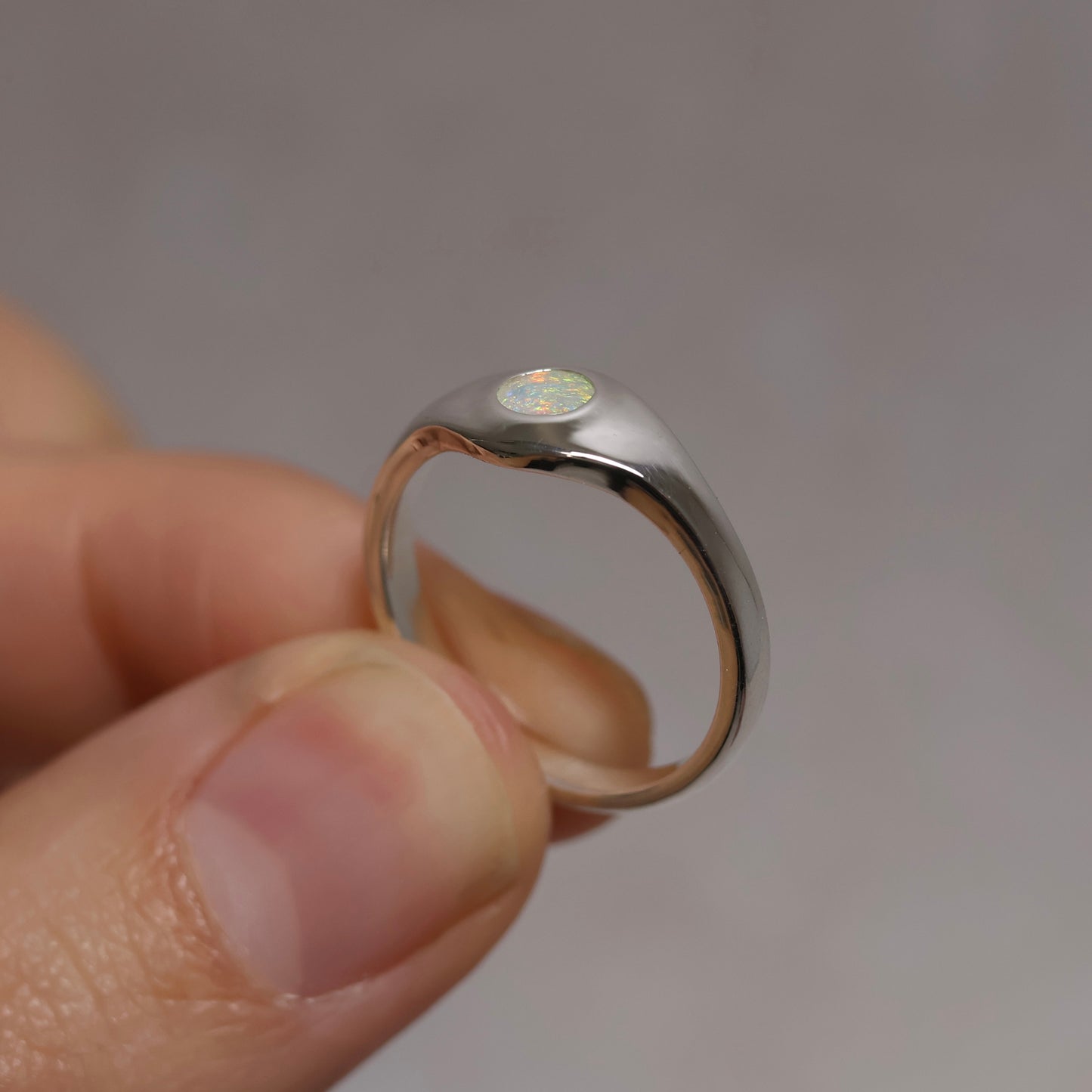 Crystal Opal Signet Ring - Sterling Silver